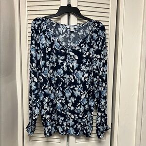 Nine West Navy and White Floral Blouse